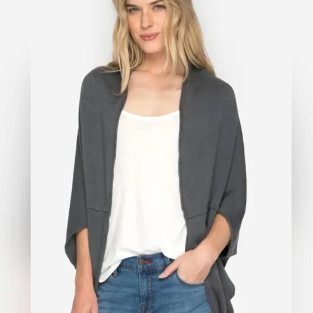 Johnny Was Calme Bolero Knit Shrug Organic Linen Kimono Jacket Shawl Gray M / L